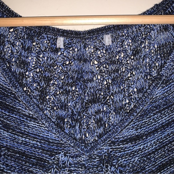 NY COLLECTION Cozy Sweater Large Blue Black Knit Oversized V Neck Casual Flowy - Picture 5 of 9